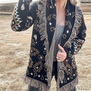 BLACK AZTEC FRINGE SWEATER.  NWOT.  SUPER CUTE!